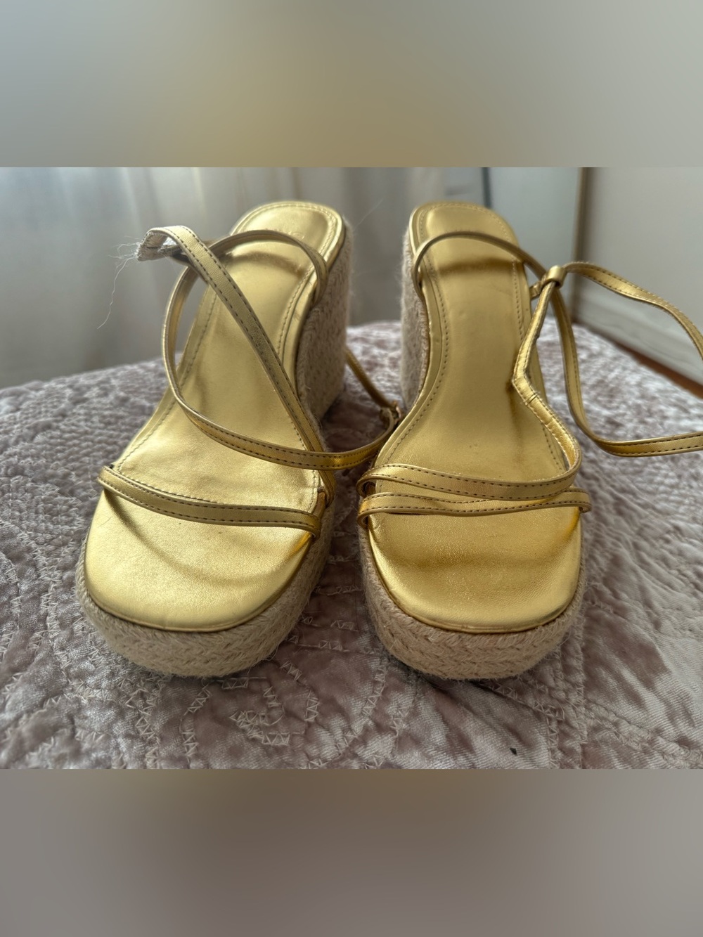 Mango Gold Metallic Espadrille Platform Sandals